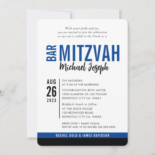 MODERN BAR MITZVAH trendy date koningsblauw zwart Kaart (Voorkant)