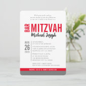 MODERN BAR MITZVAH trendy date rood zwart grijs Kaart (Staand voorkant)