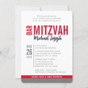 MODERN BAR MITZVAH trendy date rood zwart grijs Kaart