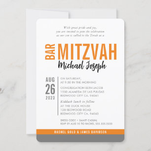 MODERN BAR MITZVAH trendy date sinaasappel grijs Kaart