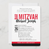 MODERN BAR MITZVAH trendy datum rood zwart Kaart (Voorkant)