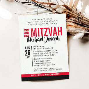 MODERN BAR MITZVAH trendy datum rood zwart Kaart