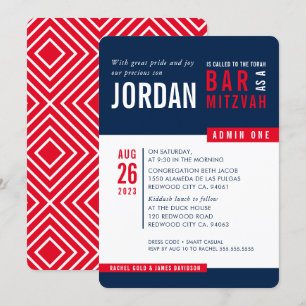 MODERN BAR MITZVAH trendy vet blok marine blauw ro Kaart