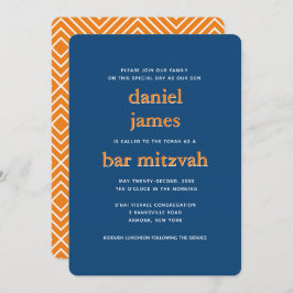 Modern Bar Mitzvah Typografie Blue Oranje Kaart
