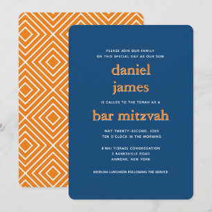 Modern Bar Mitzvah Typografie Blue Oranje Kaart