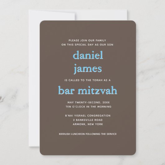 Modern Bar Mitzvah Typography Blue Brown Kaart (Voorkant)