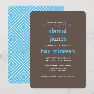 Modern Bar Mitzvah Typography Blue Brown Kaart