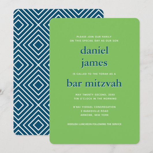 Modern Bar Mitzvah Typography Blue Green Kaart (Voorkant / Achterkant)