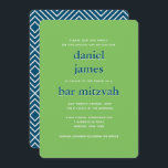 Modern Bar Mitzvah Typography Blue Green Kaart<br><div class="desc">Deze moderne uitnodiging is voorzien van vetgedrukte letters aan de voorkant en een modern patroon aan de achterkant. Gebruik de vorm van de sjabloon om uw douanetekst toe te voegen. De functie Aanpassen kan worden gebruikt om het lettertype,  de lay-out en de kleuren te wijzigen.</div>