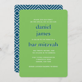 Modern Bar Mitzvah Typography Blue Green Kaart
