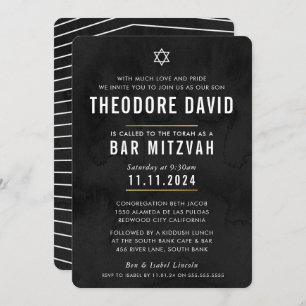 MODERN BAR MITZVAH zwart patroon eenvoudige uitnod Kaart