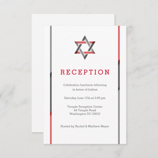 Modern Bar Mizvah - Rood en Zwart Informatiekaartje (Voorkant / Achterkant)