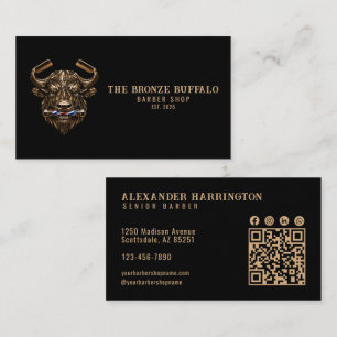 Modern Barber Bronze Buffalo Kapperszaak Qr Code Visitekaartje