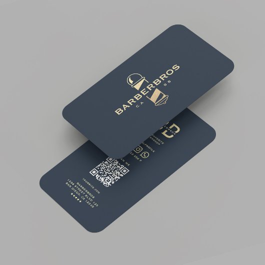 Modern Barber Gold Barber's Pole Barbershop Blauw Visitekaartje