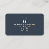 Modern Barber Gold Schaar Barbershop Donkerblauw Visitekaartje (Voorkant)