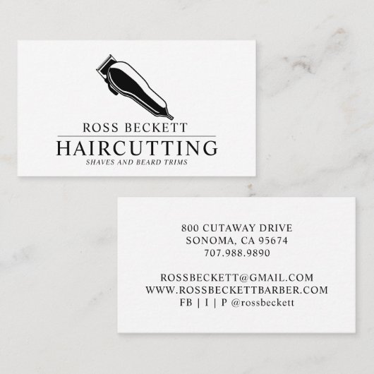 Modern Barber Hair Stylist Visitekaartje Clippers (Voorkant / Achterkant)