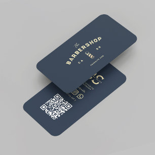 Modern Barber Monogram Barbershop Donkerblauw Visitekaartje