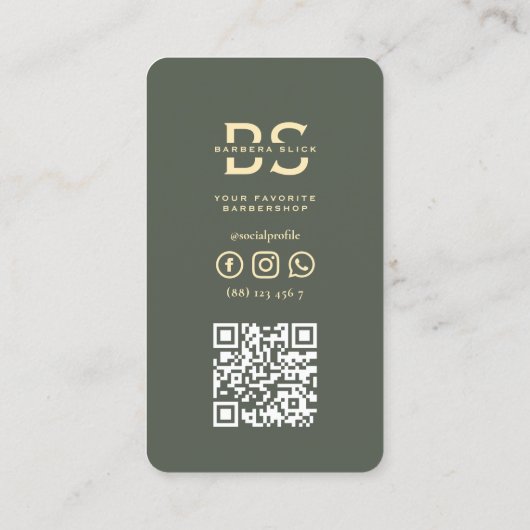 Modern Barber Monogram Barbershop Sage Groen Visitekaartje (Achterkant)