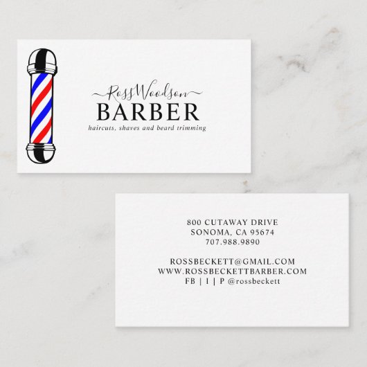 Modern Barber Pole Visitekaartje (Voorkant / Achterkant)