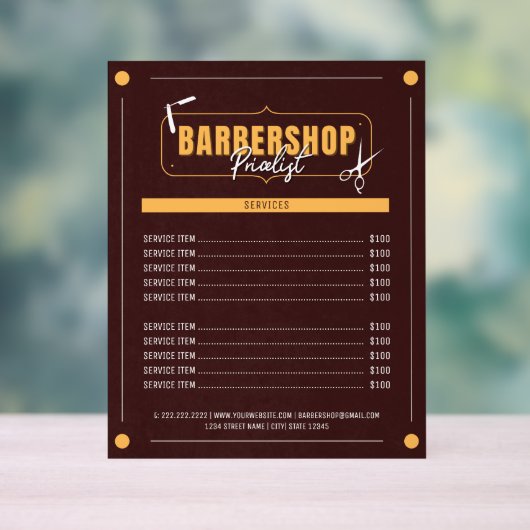 Modern Barber Services Barbershop prijslijst Acryl Bord (Neutraal)
