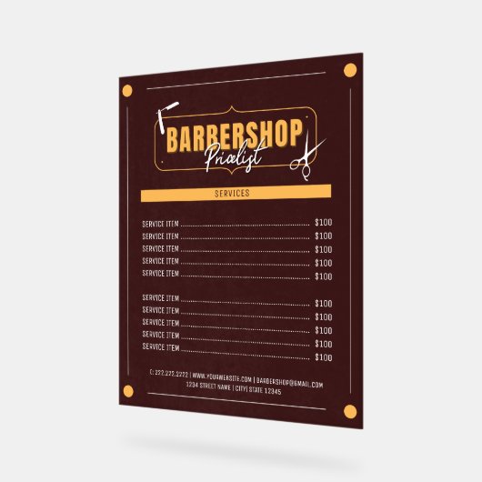 Modern Barber Services Barbershop prijslijst Acryl Bord (Hoek)