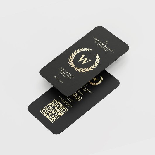 Modern Barbershop Monogram Mannen Haircut Shave QR Visitekaartje