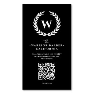 Modern Barbershop Monogram QR Professionele Barber Magnetisch Visitekaartje