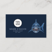 Modern Barberwinkel Stalen Haaienlogo Qr-code Visitekaartje (Voorkant)