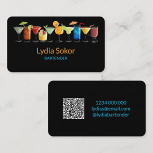 Modern Bartender Black QR Contact Kaart Visitekaartje