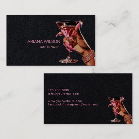 Modern Bartender Cocktail Bar Club Event Visitekaartje (Voorkant / Achterkant)