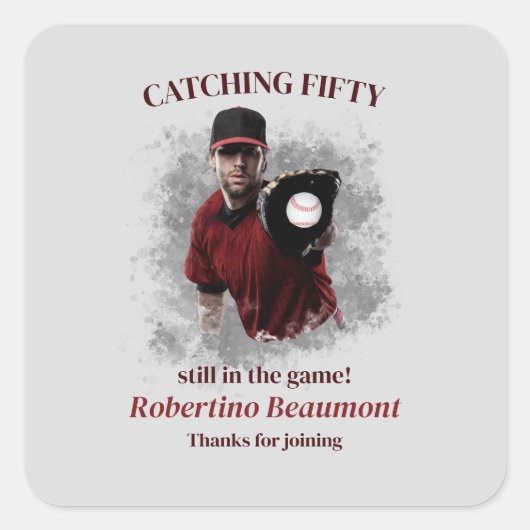 Modern Baseball Catching Fifty Men's 50th Birthday Vierkante Sticker (Voorkant)
