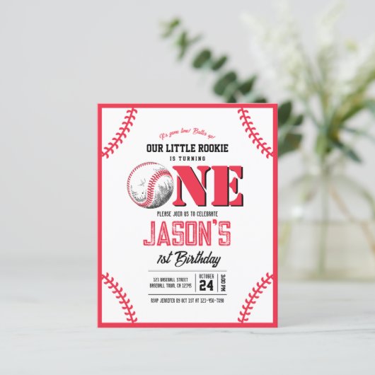 Modern Baseball Stitch Budget 1e Verjaardag Uitnod (Staand voorkant)