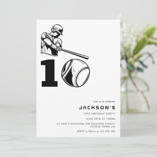 Modern Baseball Theme Sports Boy 10TH Birthday Kaart (Staand voorkant)