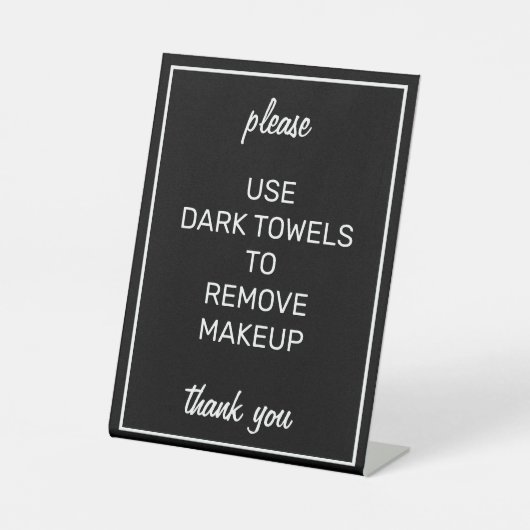 Modern Basic Black Makeup Towel Counter Sign Reclamebord Met Voetstuk (Voorkant)