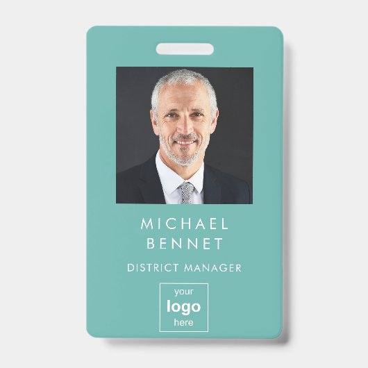 Modern Basic Green Corporate Photo ID Badge (Voorzijde)