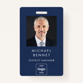 Modern Basic Navy Blue Corporate Photo ID Badge