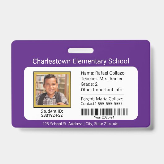 Modern basisschool student ID badge Paarse (Voorkant)