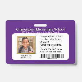 Modern basisschool student ID badge Paarse