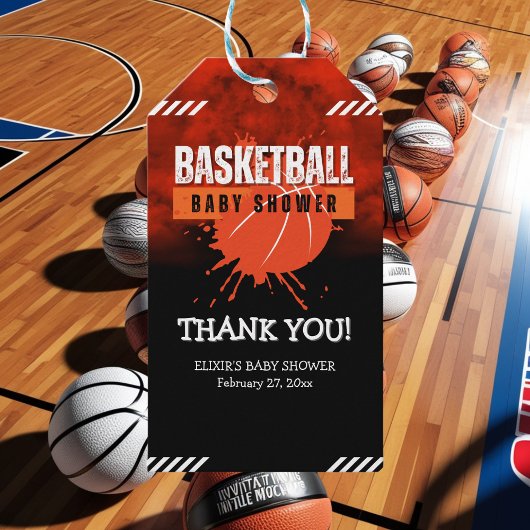 Modern Basketbal Oranje Ball Baby shower Cadeaulabel