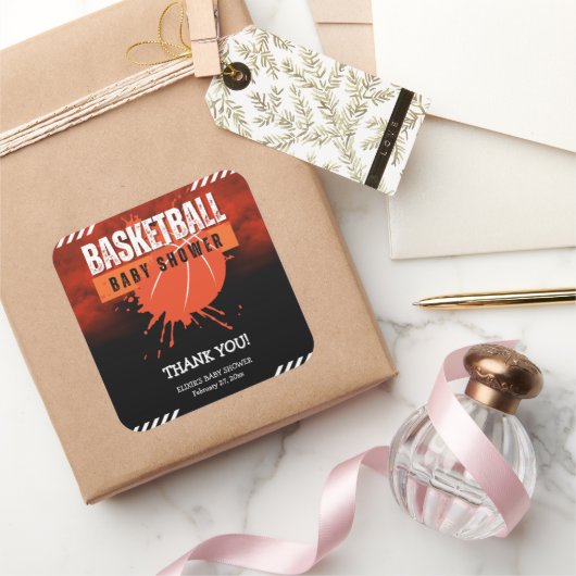 Modern Basketbal Oranje Ball Baby shower Vierkante Sticker (Geschenken)