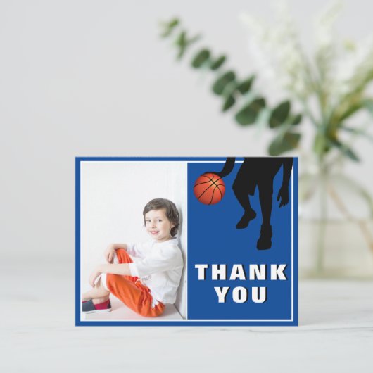 Modern Basketball Birthday Foto: Dank je Briefkaart (Staand voorkant)