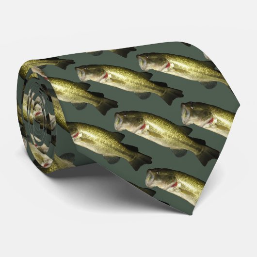 Modern Bass Fish Green Pattern Mannen Stropdas (Opgerold)