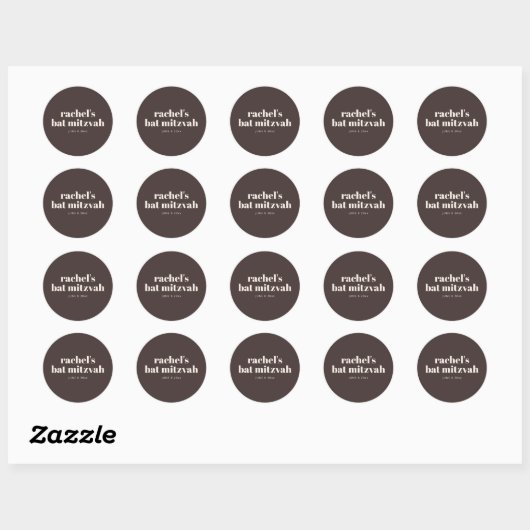 Modern Bat Mitzvah Autumn Brown Personalized  Ronde Sticker (Vel)