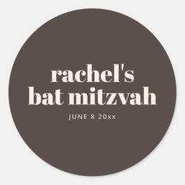 Modern Bat Mitzvah Autumn Brown Personalized  Ronde Sticker