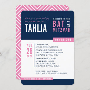 MODERN BAT MITZVAH bold block navy roze white Kaart