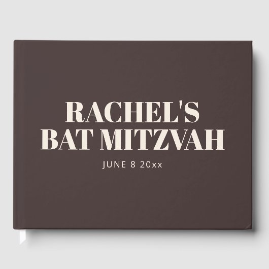 Modern Bat Mitzvah Brown Personalized Name Memory Gastenboek (Voorkant)