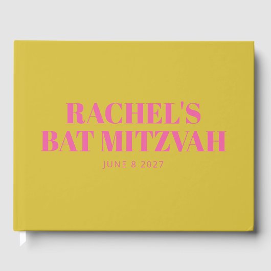 Modern Bat Mitzvah Cute Pink Yellow Personalized Gastenboek (Voorkant)