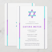 Modern Bat Mitzvah Invitations | PAARS + BLAUWGROE Kaart (Voorkant / Achterkant)