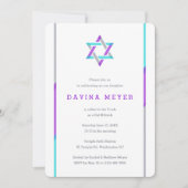 Modern Bat Mitzvah Invitations | PAARS + BLAUWGROE Kaart (Voorkant)