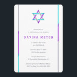 Modern Bat Mitzvah Invitations | PAARS   BLAUWGROE Kaart<br><div class="desc">Eenvoudige moderne Bat Mitzvah-uitnodigingen met Star-design met paarse,  blauwgroen en zilveraccenten. Pas online met uw details Mitzvah aan.</div>